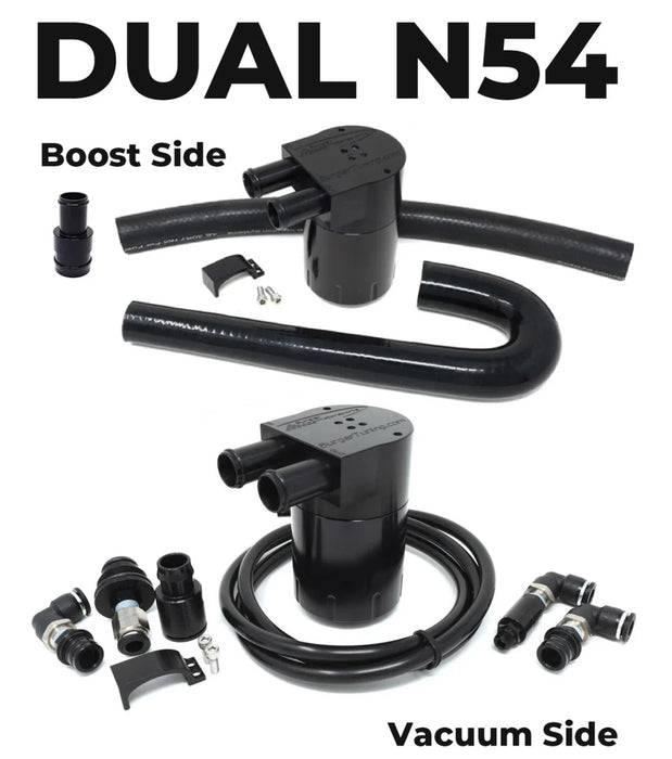 Dual BMS Oil Catch Can Kit for N54 BMW (Vacuum & Boost)