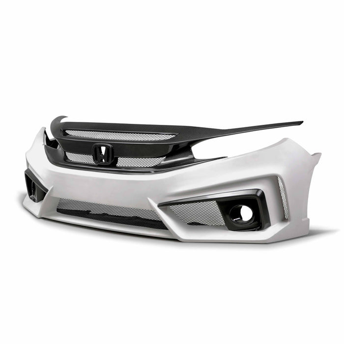 TT-Style Fiberglass/Carbon Fiber Front Bumper For 2016-2021 Honda Civic 4 Dr