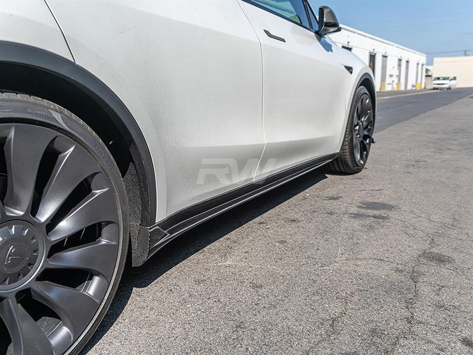 Tesla Model Y DTM Full Carbon Fiber Side Skirt Extensions