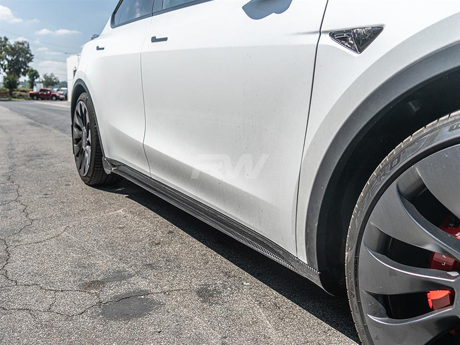 Tesla Model Y DTM Full Carbon Fiber Side Skirt Extensions